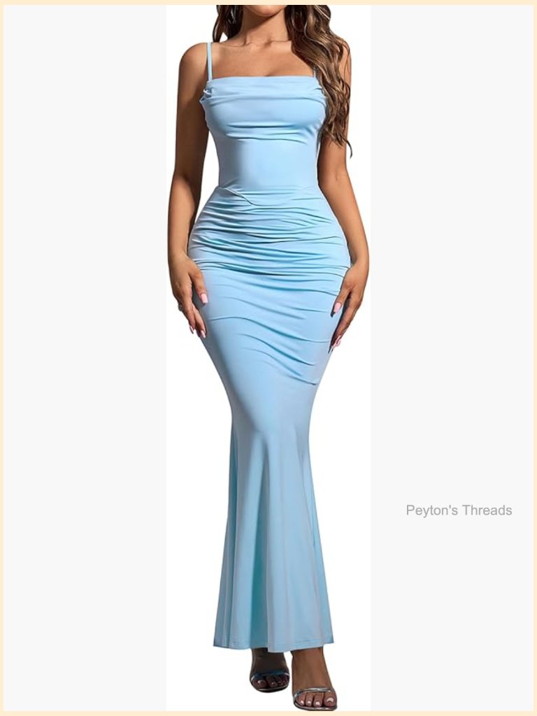 Sleeveless Bodycon Maxi Dress Spaghetti Strap Mermaid Hem Wedding Guest